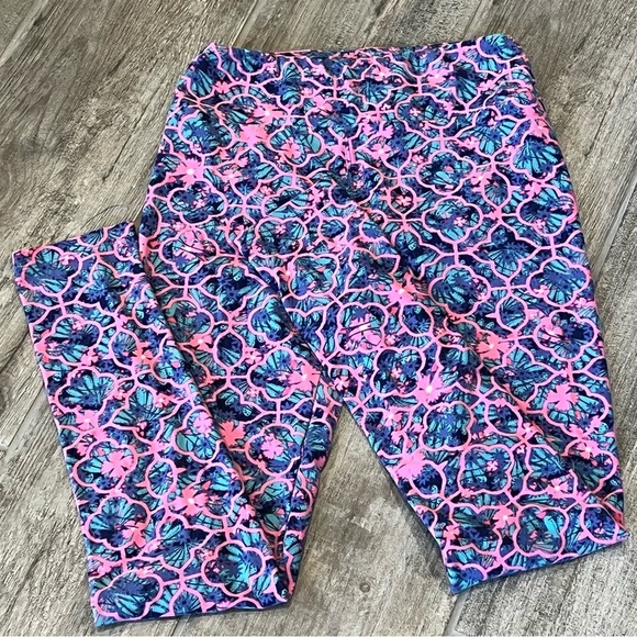 Patterned Leggings Pink Blue Teal Abstract Design Comfortable‎ Yoga Pants - Picture 1 of 7